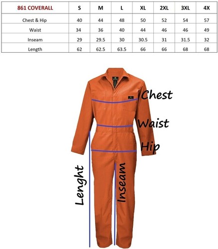 Long Sleeve Coverall Jumpsuit Boilersuit Protective Work Gear XS to 4XL REGULAR - Picture 2 of 10