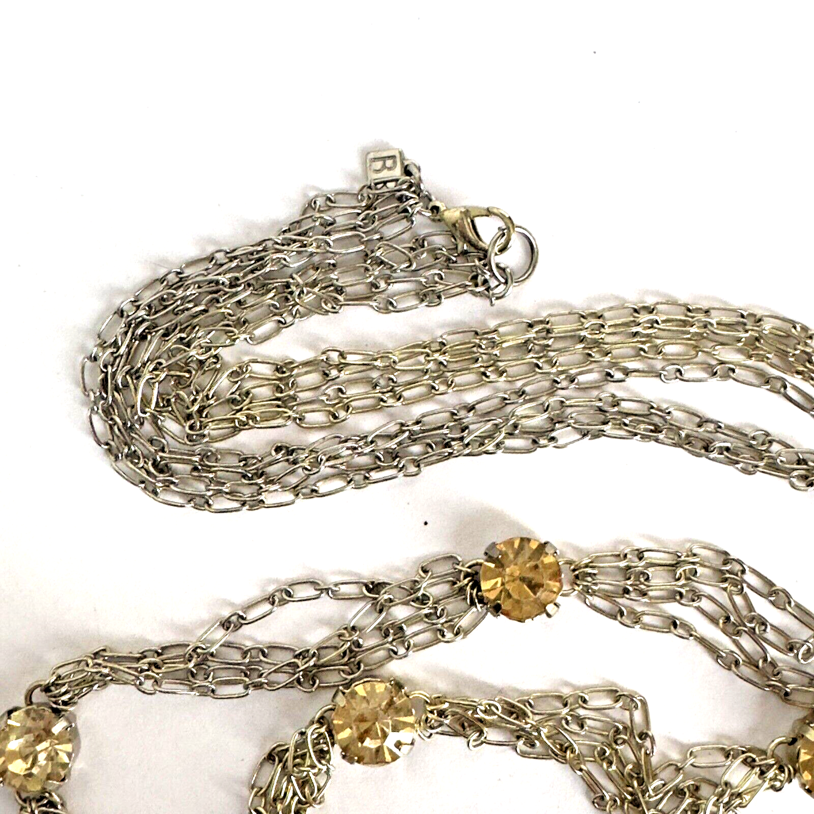 Multi-Strand Silver Necklace with Citrine Stations and Rhinestone Accents, 35