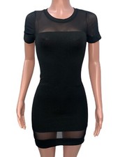 Elegant Classy Black Sheer Mesh Cocktail Party 90s Style Bodycon Mini Dress New