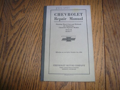 1925 26 Chevrolet Repair Manual - Superior Models Series K & V