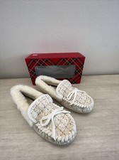 Charter Club Dorenda Women Sz 11M Moccasin Slippers White Boucle Fur Shoes NWB
