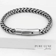 Men 8.5" Stainless Steel Braided Franco Chain Clasp Bracelet,High Polish Box