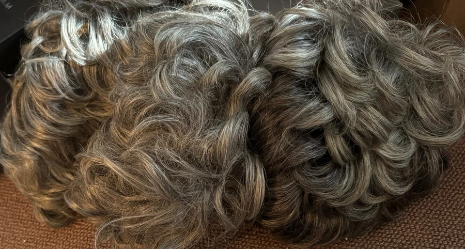 3 Wigs Gray Hair Halloween Costume Old Lady Man Grandma Elderly Role Play Party - Image 2 of 2