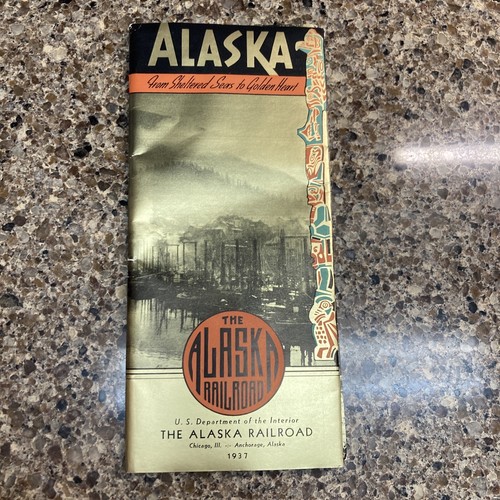 1937 Alaska über die Alaska Railroad Prospekt und Karte top - Bild 1 von 4