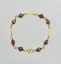 14K Yellow Gold Genuine 4mm Azabache Jet/Coral 6" Curb Link Baby/Kid's Bracelet