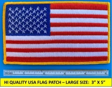 LARGE USA AMERICAN FLAG EMBROIDERED PATCH SEW-ON IRON-ON GOLD BORDER (3"X5")