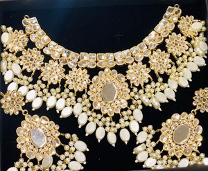 Authentic Bollywood Gold Plated Kundan Choker Necklace Set Bridal Indian Pearl CZ Jewelry