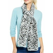 DKNY Fuzzy Zebra Print Scarf - Black White NWT