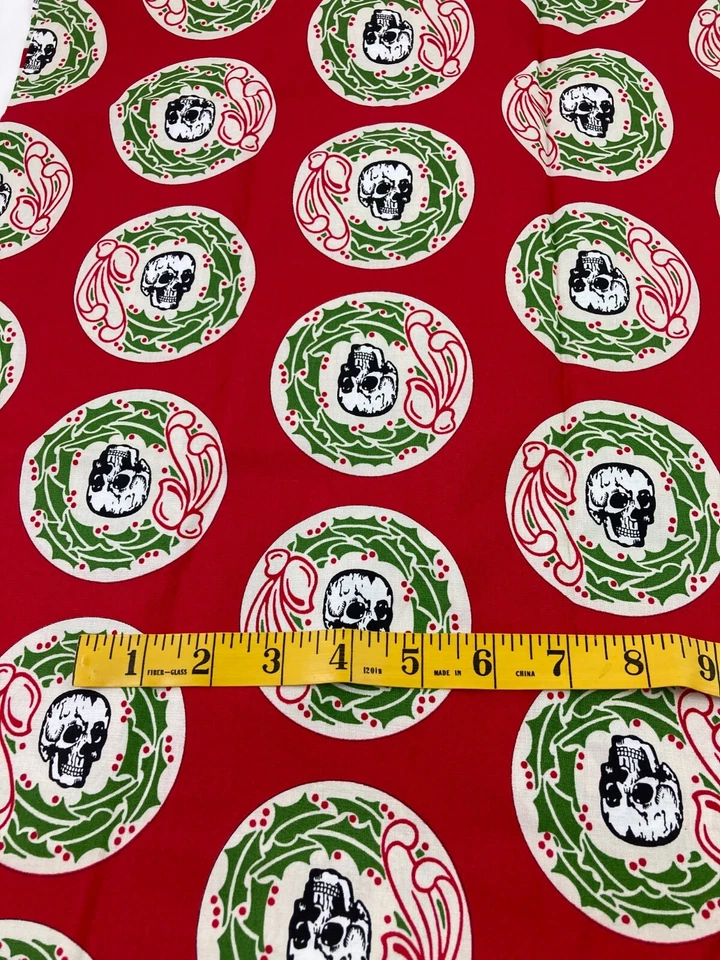 Lot Gothic Christmas Skulls Wreaths Red & Black Goth Holiday 1 yd Strips Scraps - Image 4 of 4