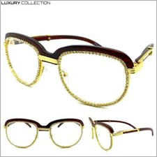 Mens Classy Elegant Hip Hop Retro Style Clear Lens EYE GLASSES Gold  Wood Frame