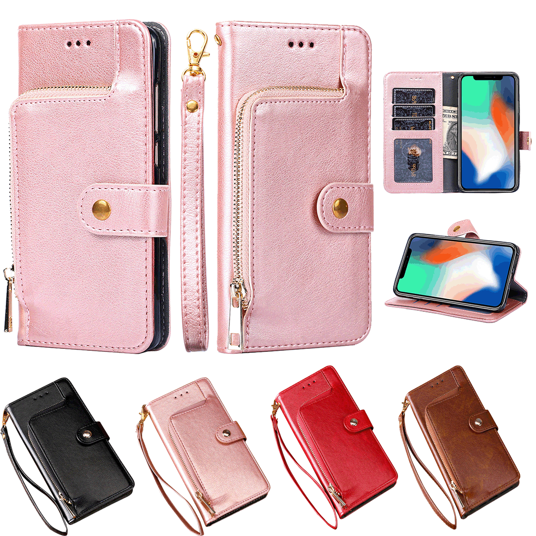 Zip Wallet Case Leather Flip Cover For Motorola Moto E6 G7 Power
