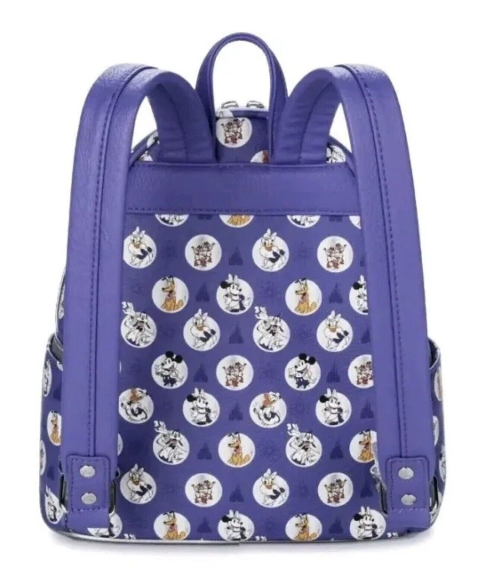 Disney Parks Loungefly Disney100 Mickey & Friends Purple Mini Backpack AOP DISNEY 100 Loungefly Mickey Mouse & Friends Mini Backpack  main image 4