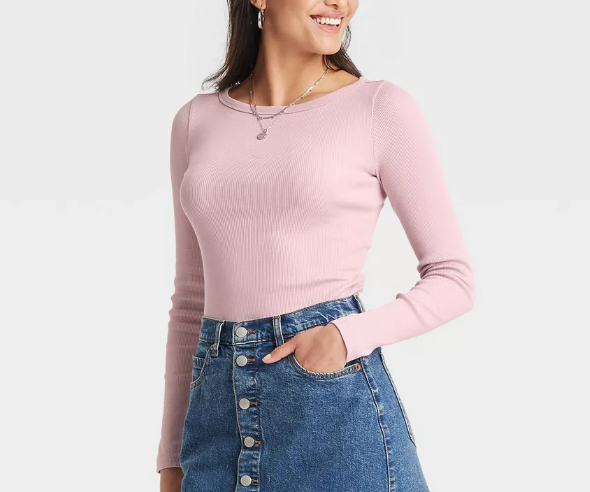 Women's Long Sleeve Boat Neck T-Shirt - Universal Thread Mauve XS