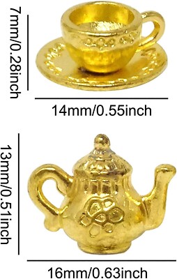 Teacup Charm Gold Tea Time Teapot Pendant Set Wonderland jewelry