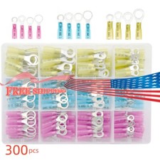 300pcs 22-10AWG Heat Shrink Wire Connectors Waterproof Crimp Ring Terminals Kit