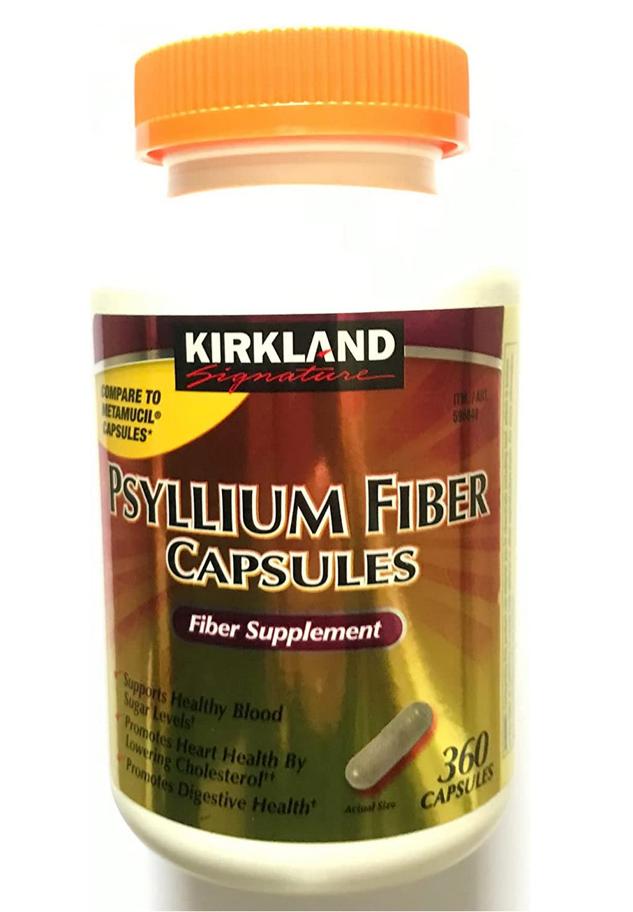 Kirkland Signature Fiber Capsules 100 Psyllium Husk, 360 Capsules Each