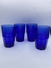 Lot of 4 Crisa Cobalt Blue 5.25" Drinking Glasses by Libby 8 Panel Boston