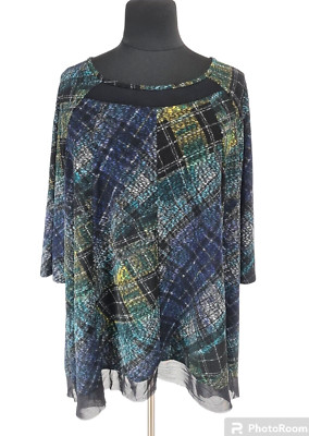 CATHERINES Womens Boho Tunic Blouse Plus 4X Crew Neck 3/4 Sleeve Stretch 317P