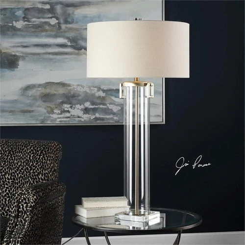 Uttermost Monette Steel Crystal Table Lamp in Brushed Nickel and Off White - Picture 3 of 4