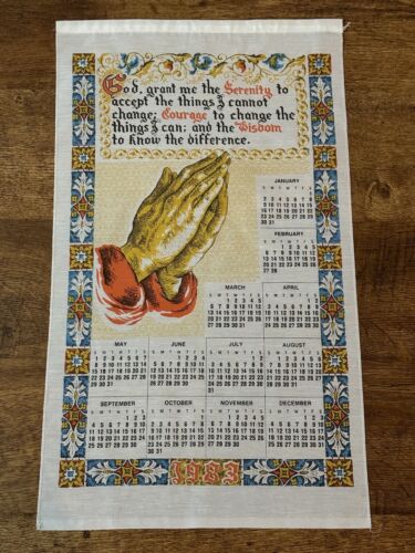 Vintage 1983 Wall Hanging Linen Calendar Towel Serenity Prayer Religion - Picture 1 of 6