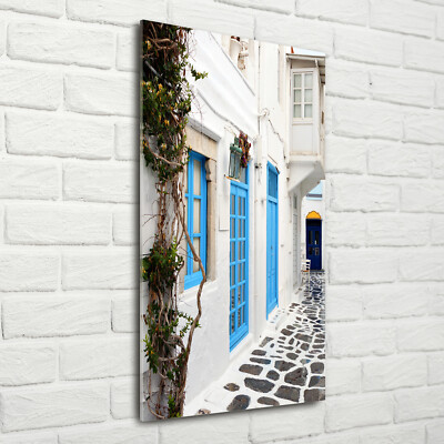 Wand-Bild Kunstdruck aus Hart-Glas Hochformat 70x140 Griechische Straßen