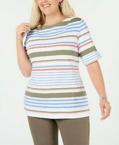 KAREN SCOTT Womens Stripes Knit Top Shirt 2X