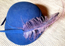 Vintage Esccello Parisian Bowler Hat, 1950's, Women's 7/8, 100 Wool, Feathers