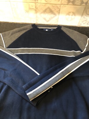 2 -Vtg Transnine Sweater Mens Large Blue /Gray, Red/Blk Striped