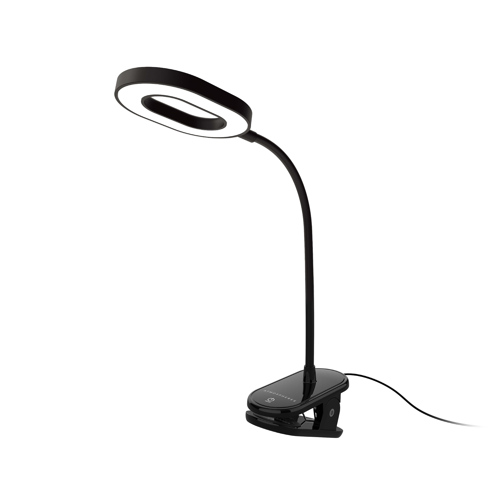 Atmospheres Task Lamp, USB Rechargeable Clamp-on LED Desk Light, Glossy Black