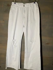 Princess Polly Jeans Womens Wide Leg High Rise White Denim Sz 8 raw hem distress
