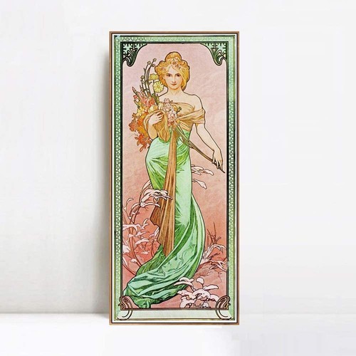 Framed Canvas Giclee Print Wall Art Spring by Alphonse Mucha Home Decorations - Picture 18 of 19