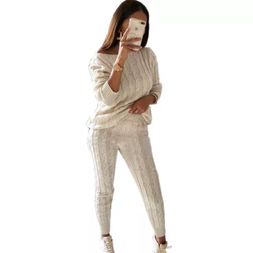 Women Cable-knit Loungewear Sweater & Pants Set Casual Outfits 2 Pcs Size - Picture 18 of 45