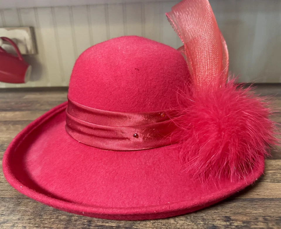 Elegante sombrero de iglesia hecho a mano por Scala 100 % lana fieltro rojo OS Foto 4 de 4