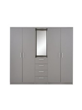 Panama 4 Door Wardrobe with Mirror & 4 Drawers | Grey Finish | Modern Storage
