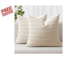 Elegant 18x18 Striped Corduroy Throw Pillow Covers - Set of 2 for Home Decor