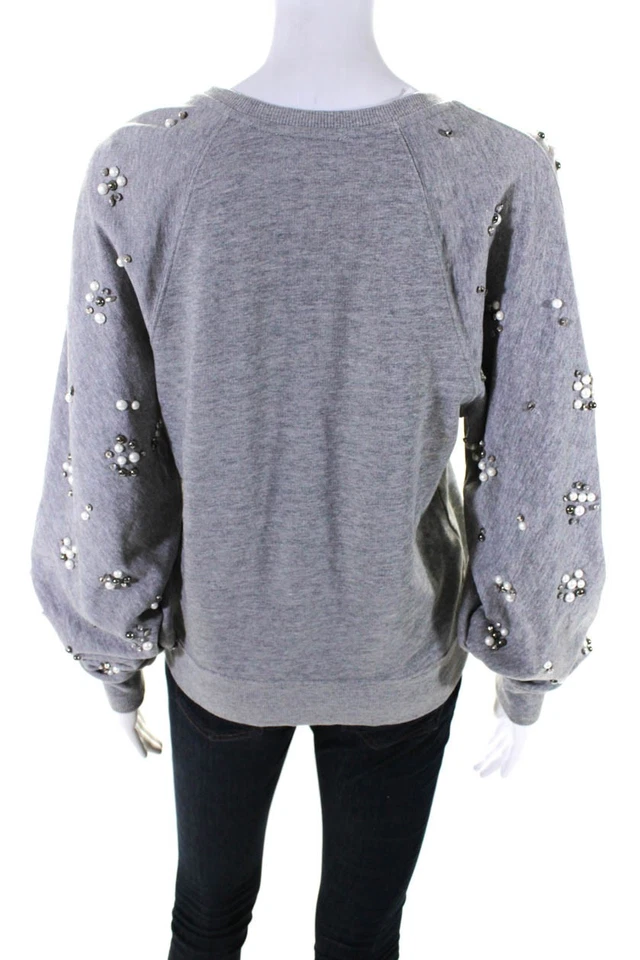 Joie Mujer Algodón Terry Cuentas Manga Larga Cuello Redondo Sudadera Top Gris Talla S Foto 3 de 4