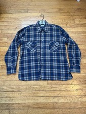 Vintage 70s Arrow Wool Flannel Shirt Blue Plaid Size Large