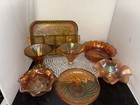 Vintage Set Amber Marigold Colored Carnival Glass 7 Piece