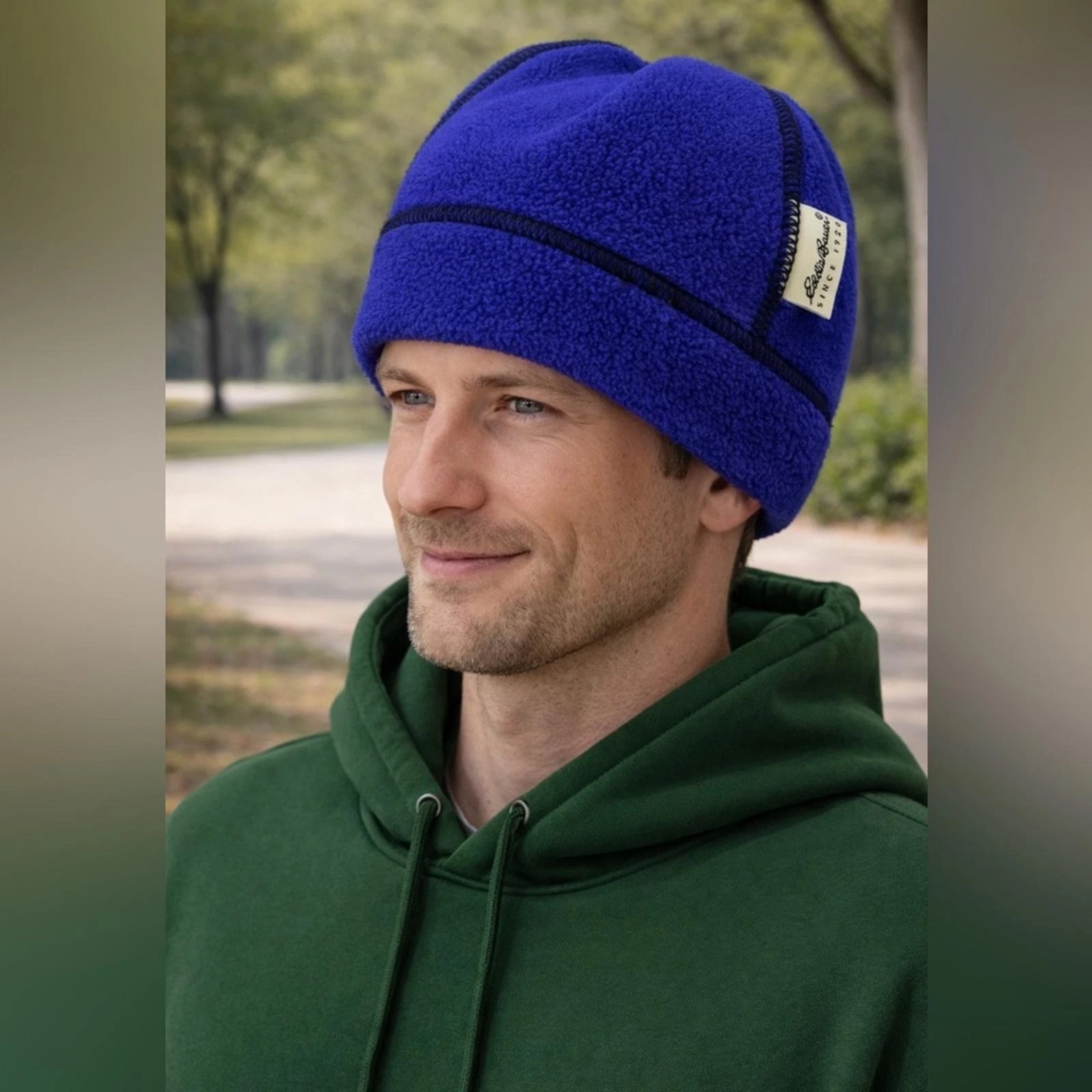 Eddie Bauer Blue Fleece Beanie Hat Winter Outdoor Cold Weather EUC