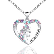 You Are Magical Unicorn Necklace for Girls Crystal Love Heart Pendant Necklaces