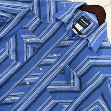 Vintage 90's XLT Wrangler Western Shirt Pearl Snap Blue XL Tall Cowboy Farming