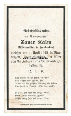 Orig. Sterbebild Grenadier + MARTINSZELL Hienfeld Endkampf 1945