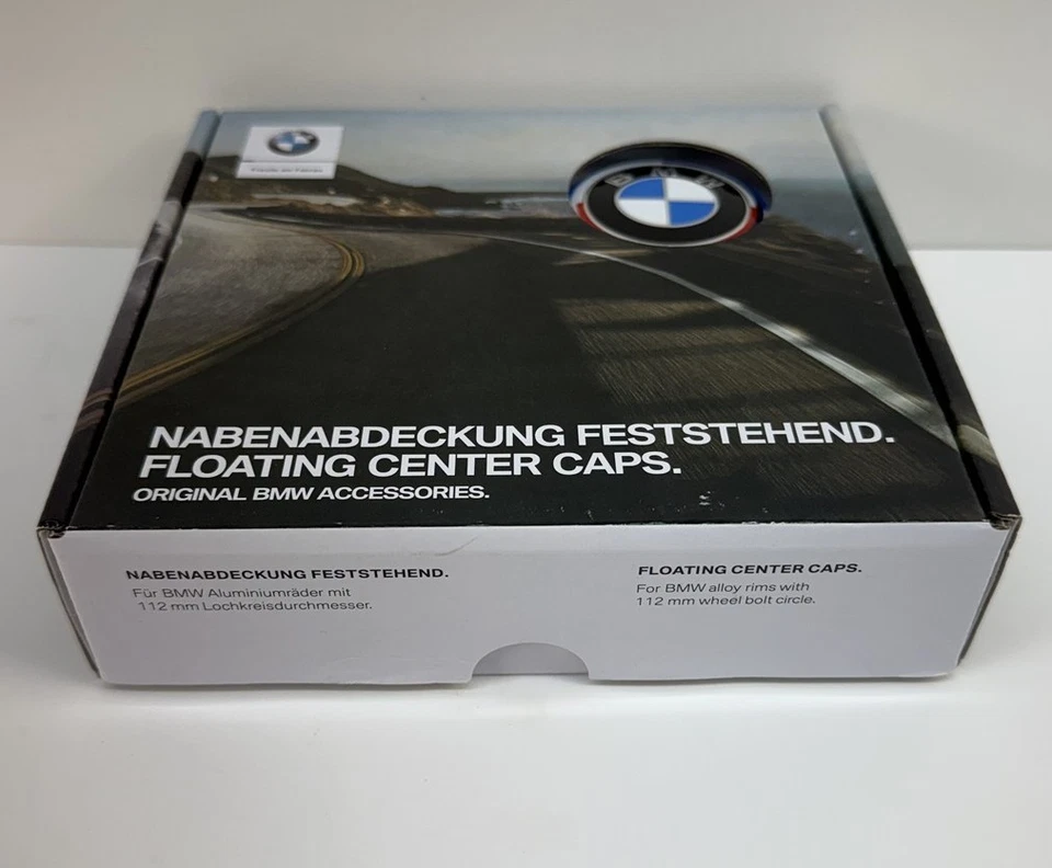 BMW 56mm Blue - White - Red Anniversary Edition Floating Hub Cap SET 36122455268 - Image 3 of 4