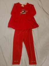 Vintage Disney Store Minnie Mouse Red Long Sleeve Velour Set Girls Size 3T
