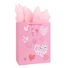 12.6 Large Gift Bag With Tissue Paper Heart Pattern For Valentines Day Mother