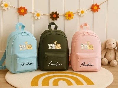 U&S CLOTHING Personalisierter Dschungel Safari Mini Rucksack bedruckt beliebiger Name Jungen Mädchen Schultasche