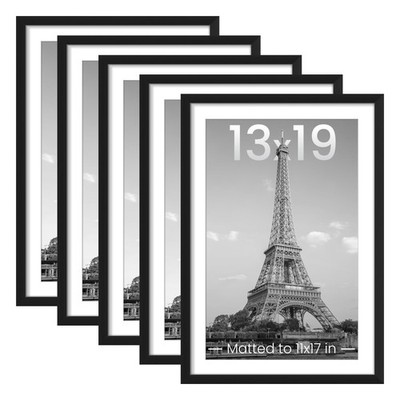 upsimples 13x19 Picture Frame Set of 5, Display Pictures 11x17 13x19, Black 