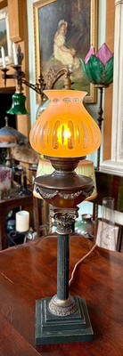 Neoclassical Gilt Bronze Mounted Schuster & Baer Oil Lamp Electrified