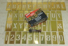 Vintage CH Hanson Reeses 92 Brass 4" Stencils 2” Letters Numbers w/ Brush & Box