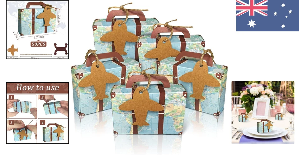 50Pcs Travel-Inspired Mini Suitcase Favor Boxes with Personalizable Tags & Twine - image 2 of 4